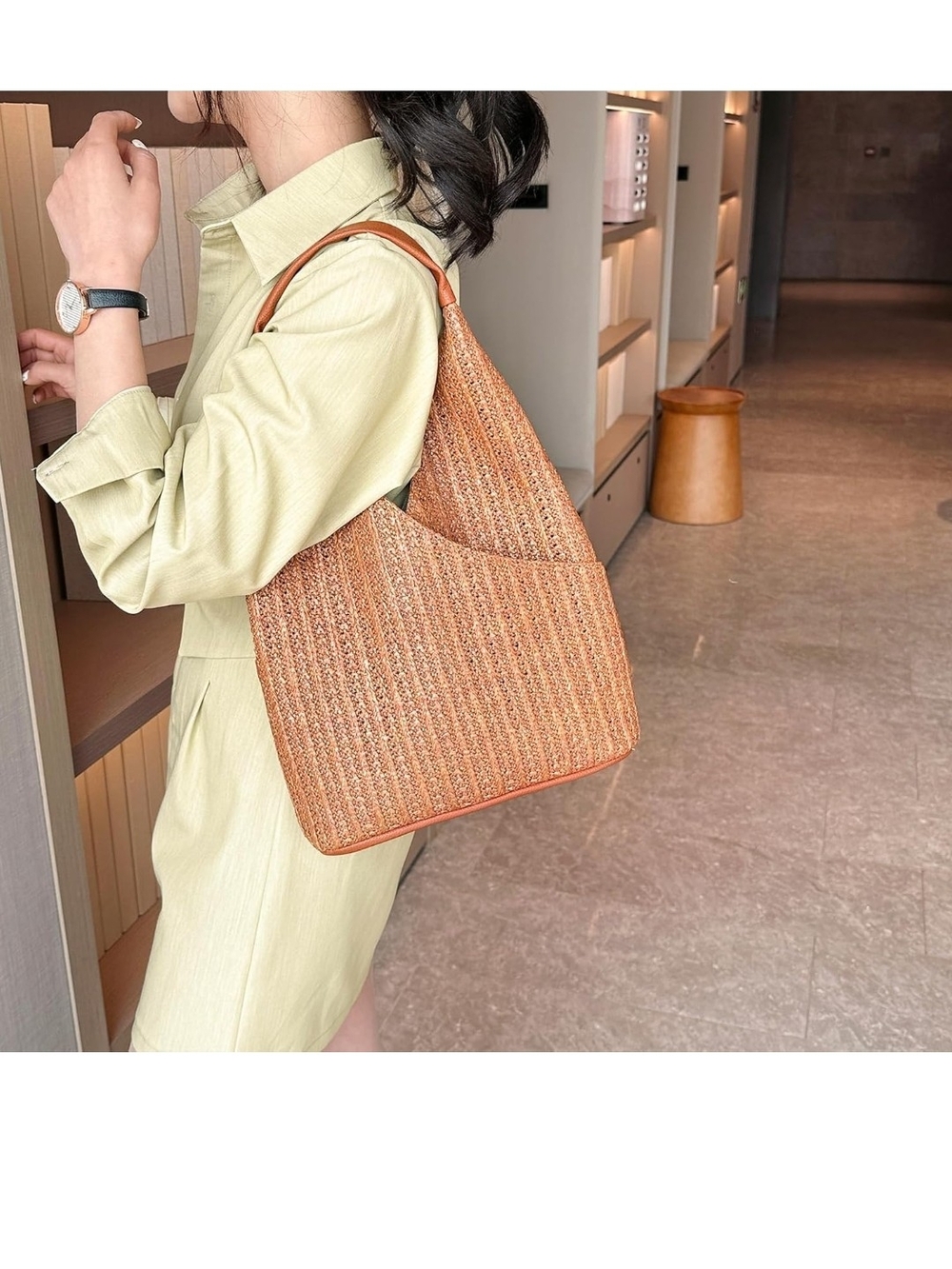 Woven Hobo Tote Bag in Brown - Picture 7 of 7